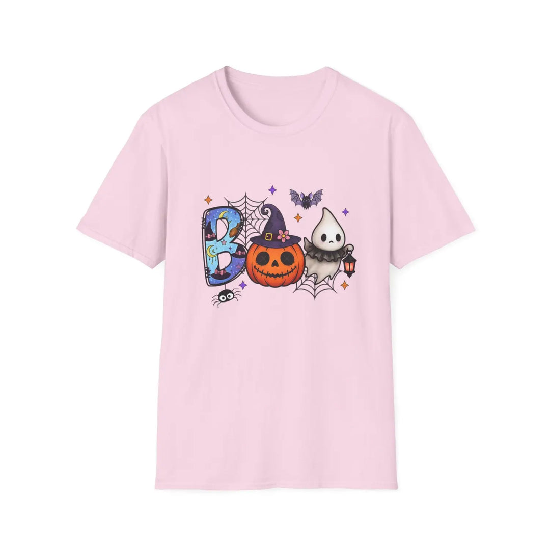 Boo Halloween Graphic Tee Unisex Softstyle T Shirt Spooky Party Wear Pumpkin Cute Ghost Costume Light Pink / S