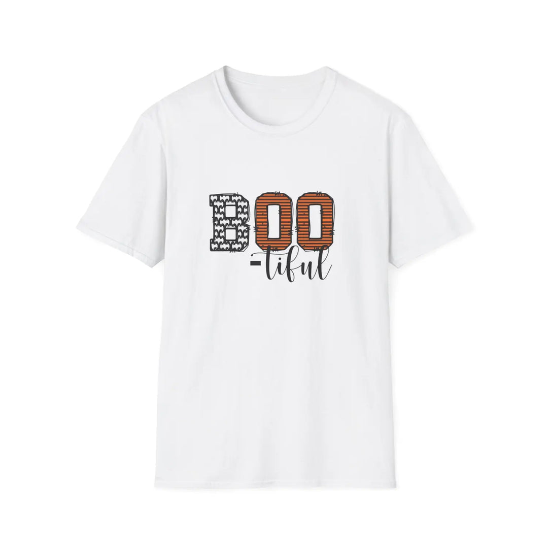 Boo-tiful Halloween Unisex Softstyle T-Shirt | Spooky Vibes Casual Wear Fall Celebrations Costumes Gift Idea - White