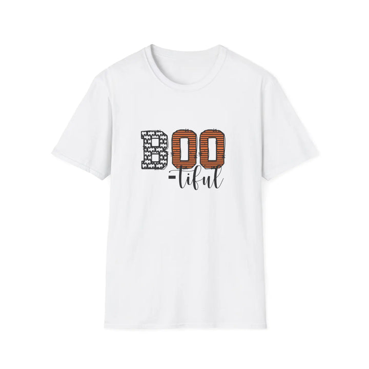 Boo-tiful Halloween Unisex Softstyle T-Shirt | Spooky Vibes Casual Wear Fall Celebrations Costumes Gift Idea - White