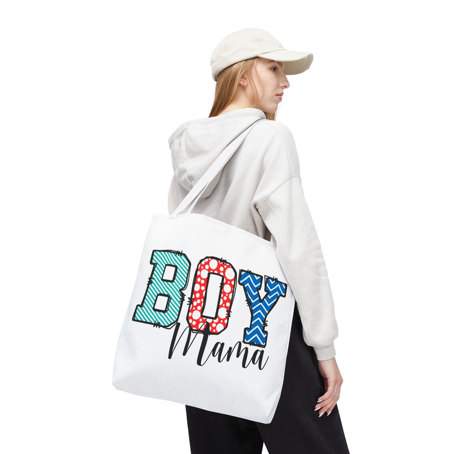 Boy Mama Tote Bag Cute Gift for Moms Kids’ Birthday Daily Use Stylish Diaper Baby Shower - 18’’ × / White - Bags
