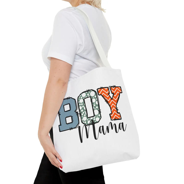Boy Mama Tote Bag | Stylish Gift for Moms Shopping Beach Days Mother’s Day Unique Design - 16’’ × / White - Bags