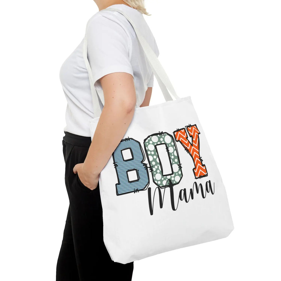 Boy Mama Tote Bag | Stylish Gift for Moms Shopping Beach Days Mother’s Day Unique Design - 18’’ × / White - Bags