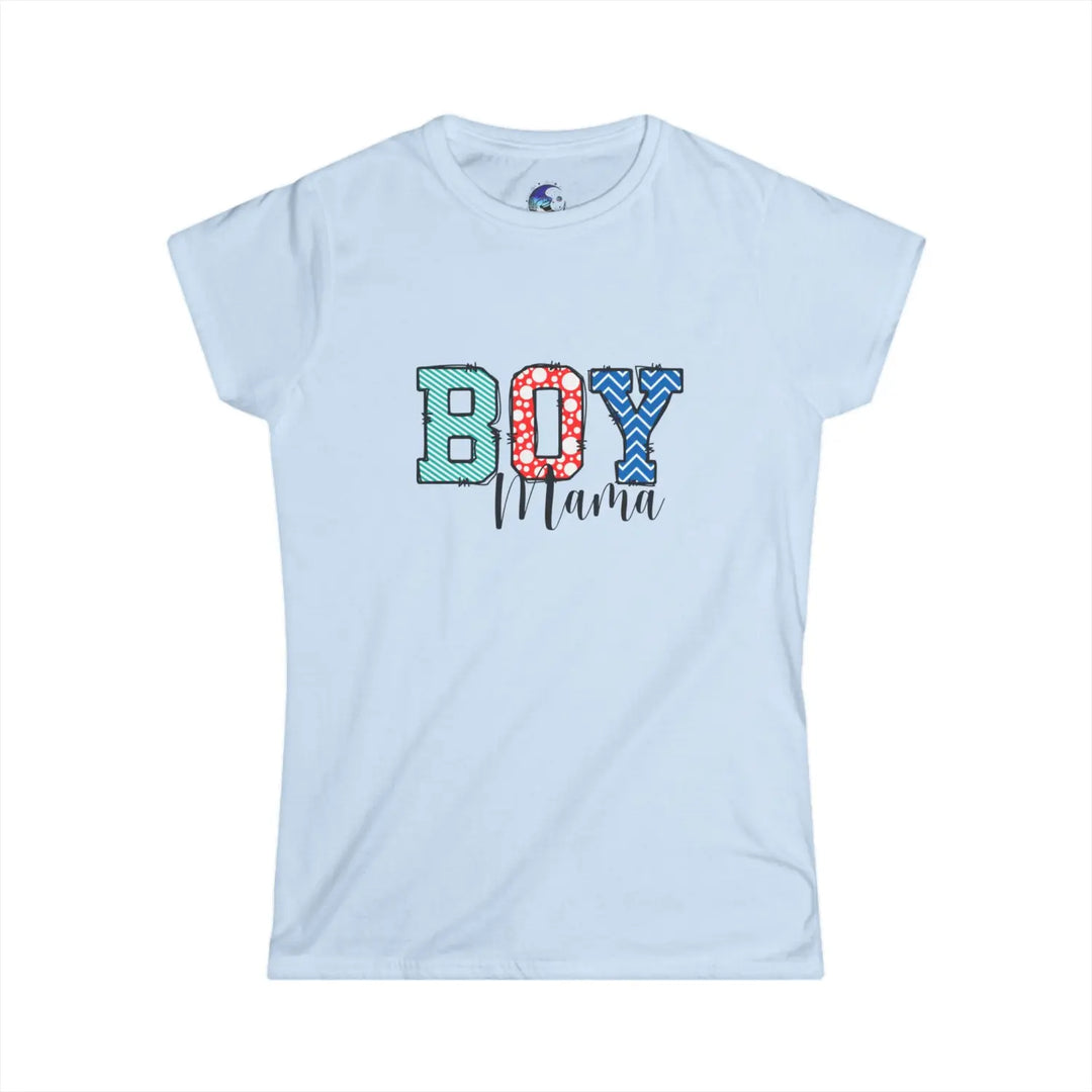 Boy Mama Women’s Softstyle Tee Colorful Graphic Mom Gift T-Shirt Proud Shirt Casual Wear Family Idea - Light Blue / S