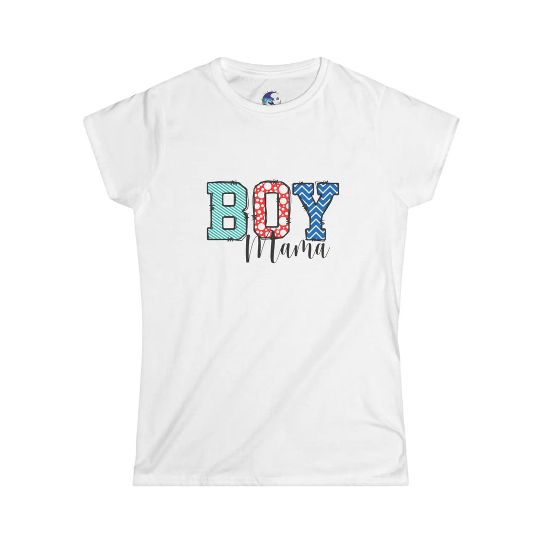 Boy Mama Women’s Softstyle Tee Colorful Graphic Mom Gift T-Shirt Proud Shirt Casual Wear Family Idea - White / S