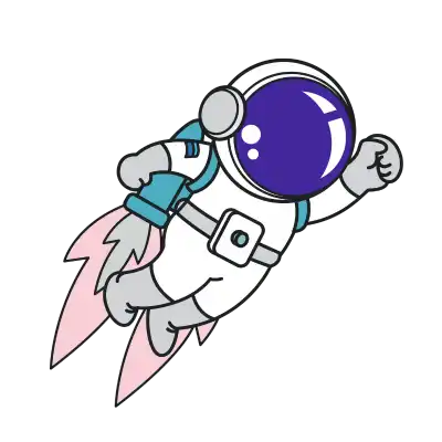 Cartoon astronaut with rocket propulsion.