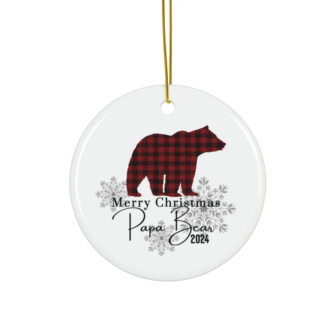 Ceramic Ornament Papa Bear Lumberjack Design Christmas Decoration Holiday Decor Family Keepsake Custom Gift - Circle