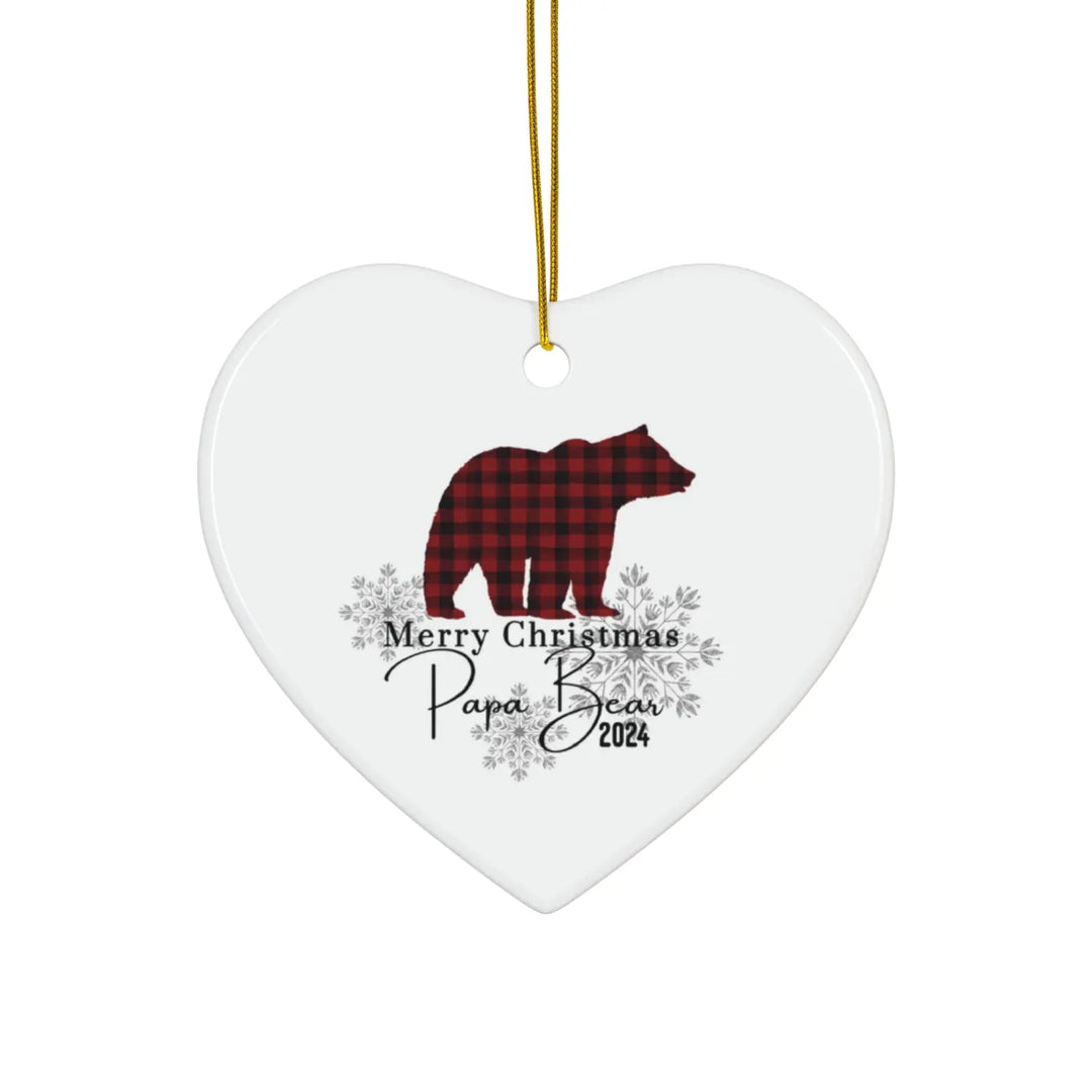 Ceramic Ornament Papa Bear Lumberjack Design Christmas Decoration Holiday Decor Family Keepsake Custom Gift - Heart