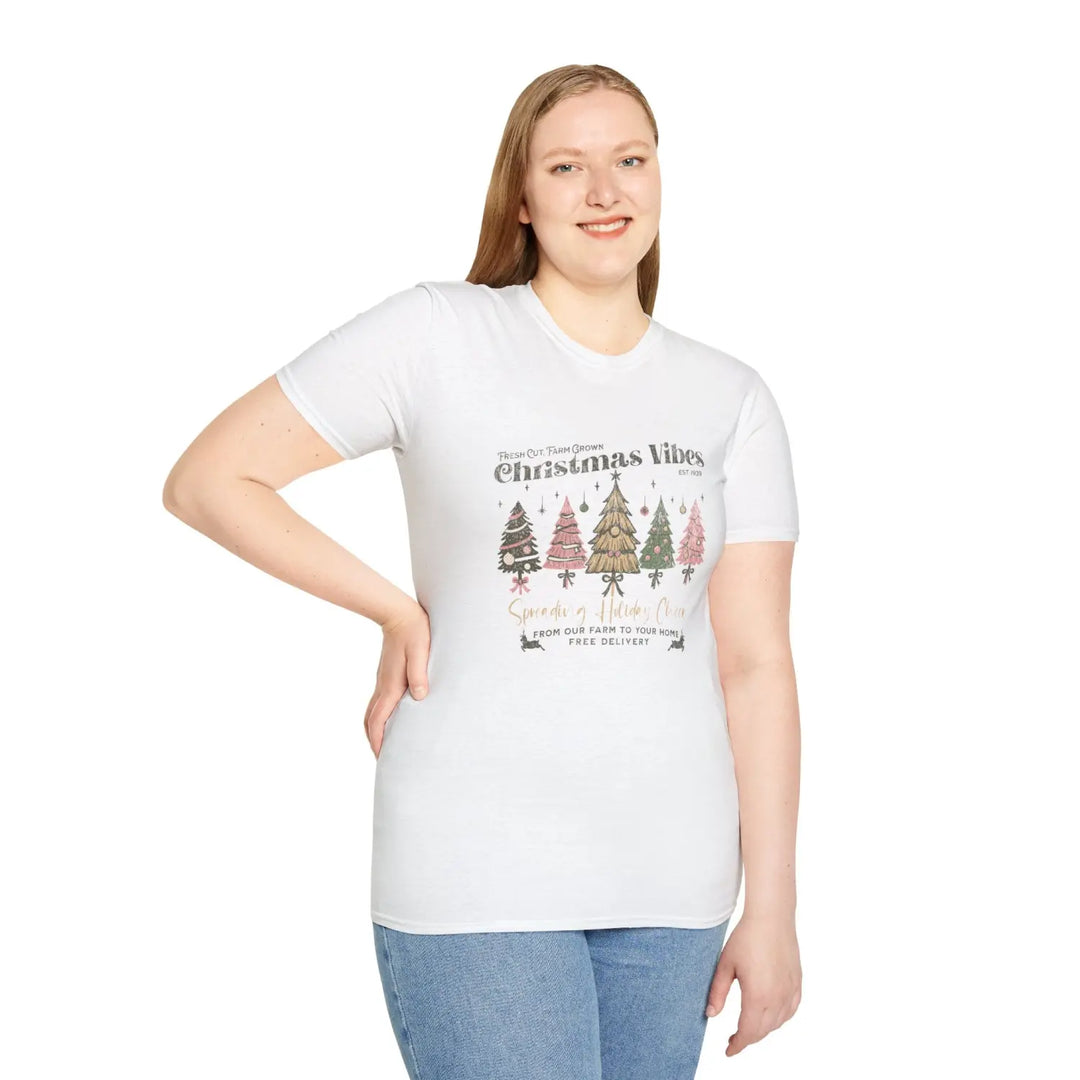 Christmas Vibes Unisex Softstyle T-Shirt Holiday Apparel Festive Gift Family Gatherings Comfortable Wear Seasonal Tees