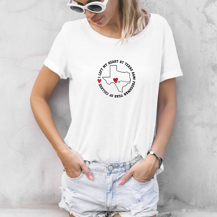 College Freshman Year Unisex T-Shirt - I Left My Heart At Gift for Parents Personalize with School and State