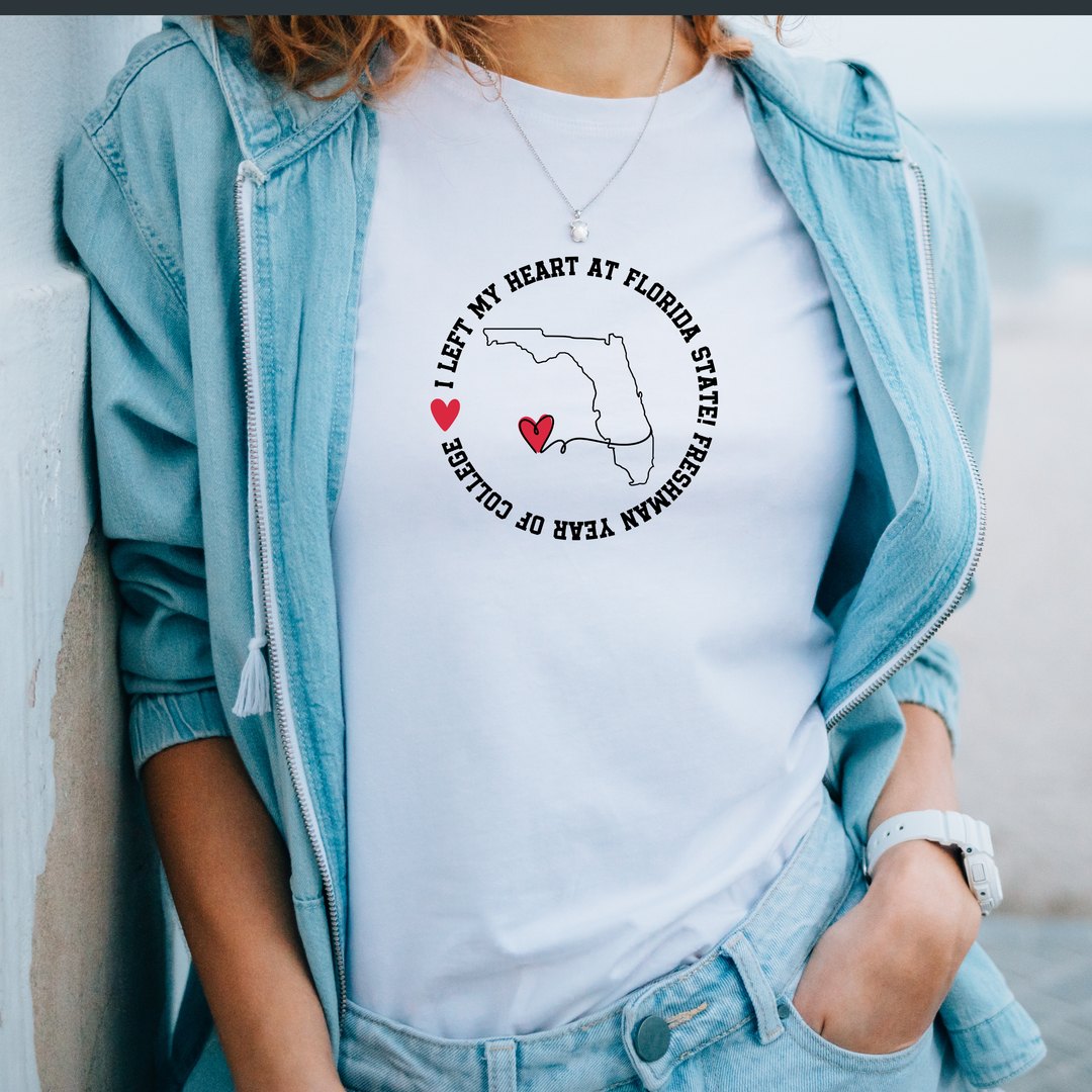 College Freshman Year Unisex T-Shirt - I Left My Heart At Gift for Parents Personalize with School and State