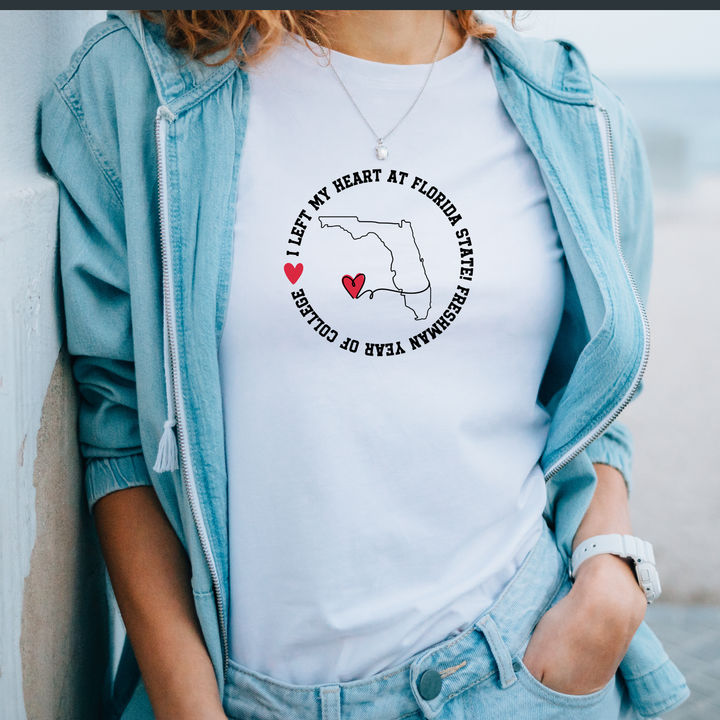 College Freshman Year Unisex T-Shirt - I Left My Heart At Gift for Parents Personalize with School and State