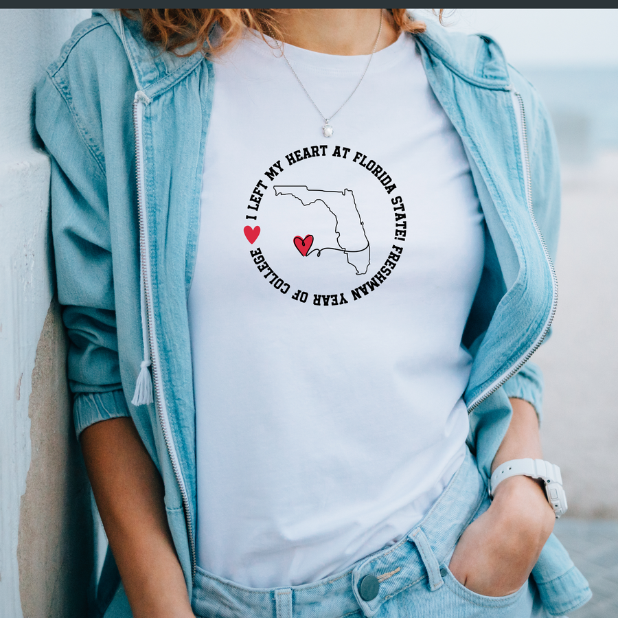 College Freshman Year Unisex T-Shirt - I Left My Heart At Gift for Parents Personalize with School and State