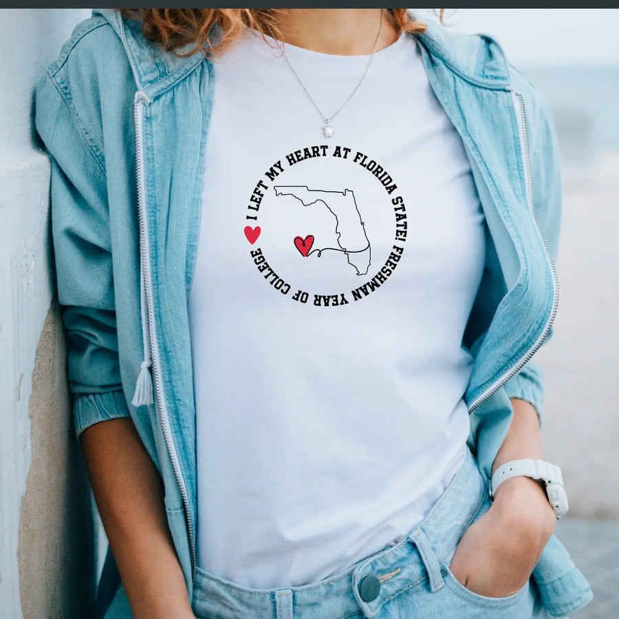 College Freshman Year Unisex T-Shirt - I Left My Heart At Gift for Parents Personalize with School and State