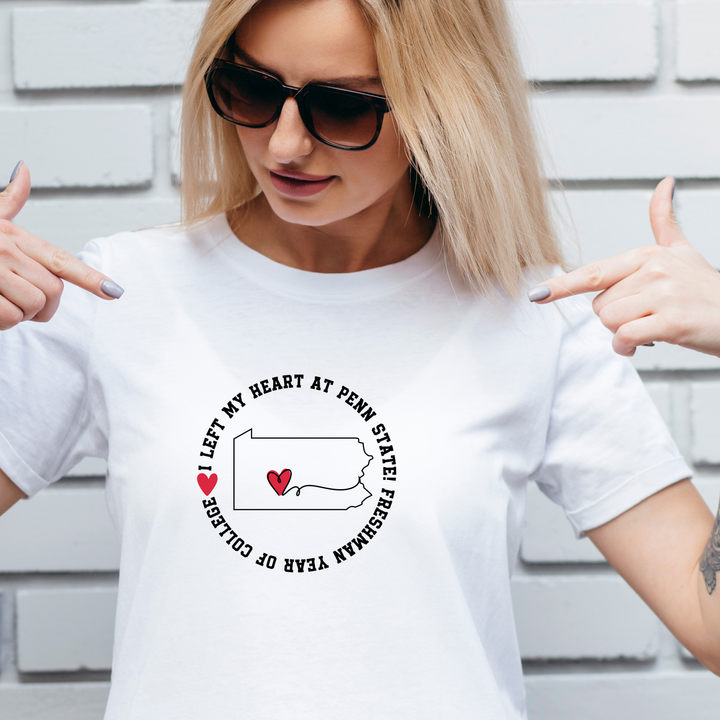 College Freshman Year Unisex T-Shirt - I Left My Heart At Gift for Parents Personalize with School and State