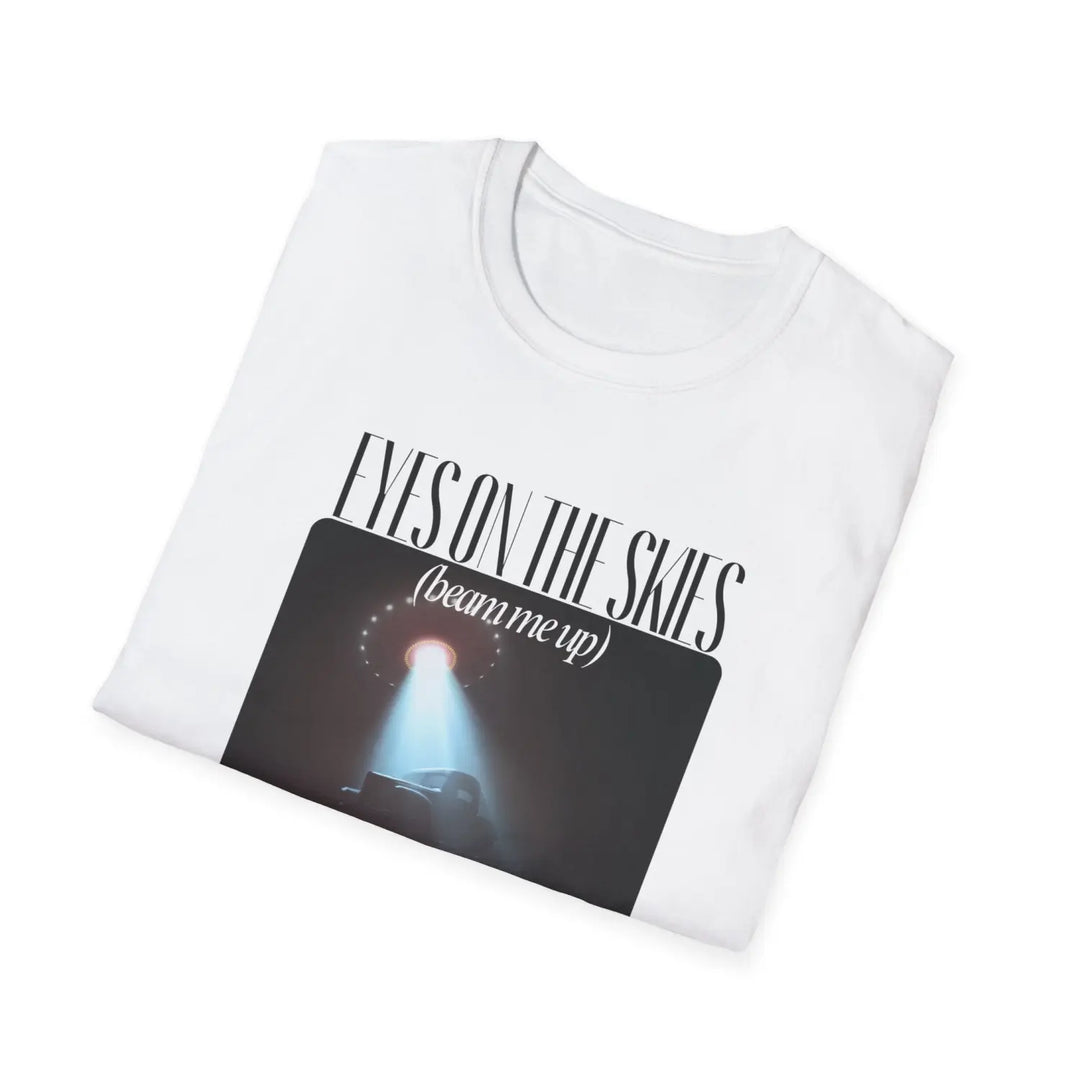 Cosmic Encounter Unisex Softstyle T-Shirt - UFO Graphic Tee - Y2K Eyes on the Sky Alien Invasion