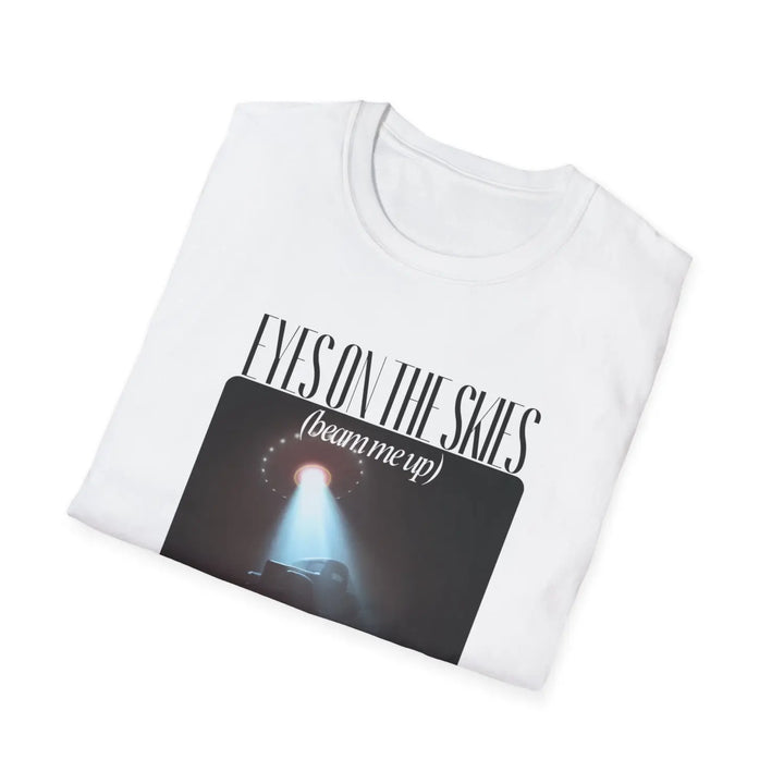 Cosmic Encounter Unisex Softstyle T-Shirt - UFO Graphic Tee - Y2K Eyes on the Sky Alien Invasion