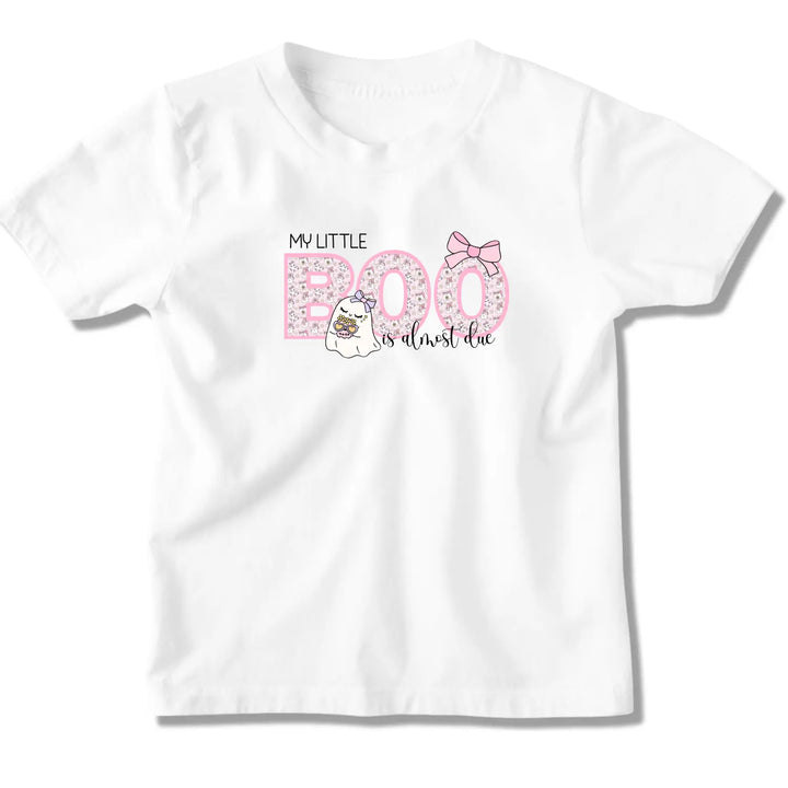 Cute Pregnancy Announcement T-Shirt My Little Boo Is Almost Due Tee New Mom Gift Baby Shower Photo Op Pink Ghost