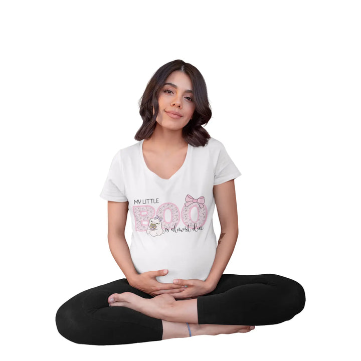 Cute Pregnancy Announcement T-Shirt My Little Boo Is Almost Due Tee New Mom Gift Baby Shower Photo Op Pink Ghost