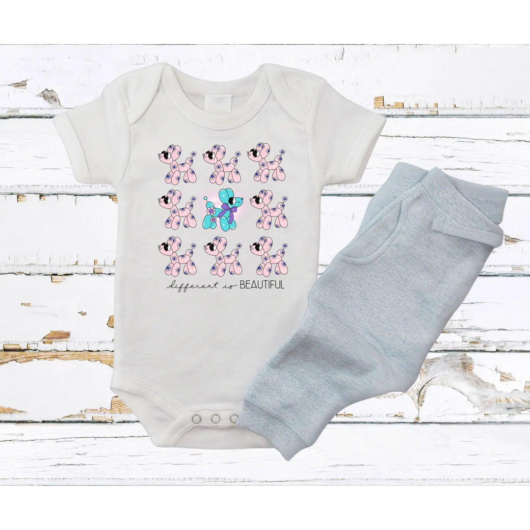 Different is Beautiful’ Baby Bodysuit Cute Balloon Animal Infant Onesie Motivational & Inspiring Gift 0-24 Months Soft