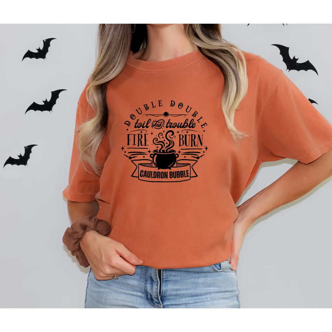 Double Toil And Trouble T Shirt Shakespeare Halloween Tee Witchy Vibes Top Funny Cozy Fall Outfit