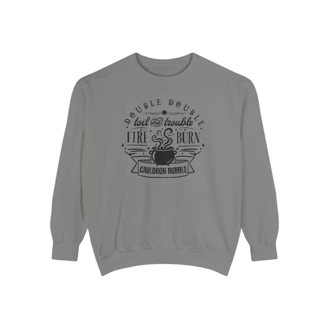 Double Trouble Cauldron Sweatshirt Unisex Cozy Pullover Witchy Apparel Gift for Halloween Fall Fashion Graphic Grey / S