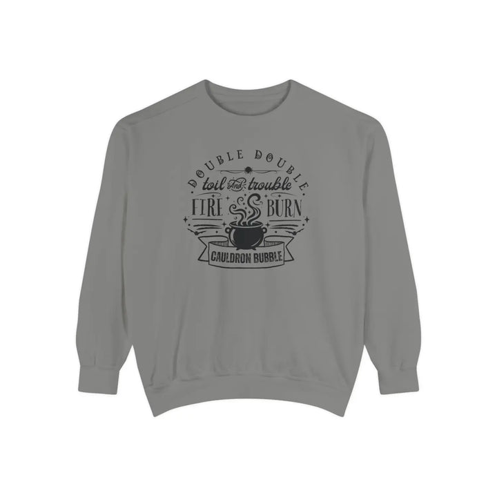 Double Trouble Cauldron Sweatshirt Unisex Cozy Pullover Witchy Apparel Gift for Halloween Fall Fashion Graphic Grey / S