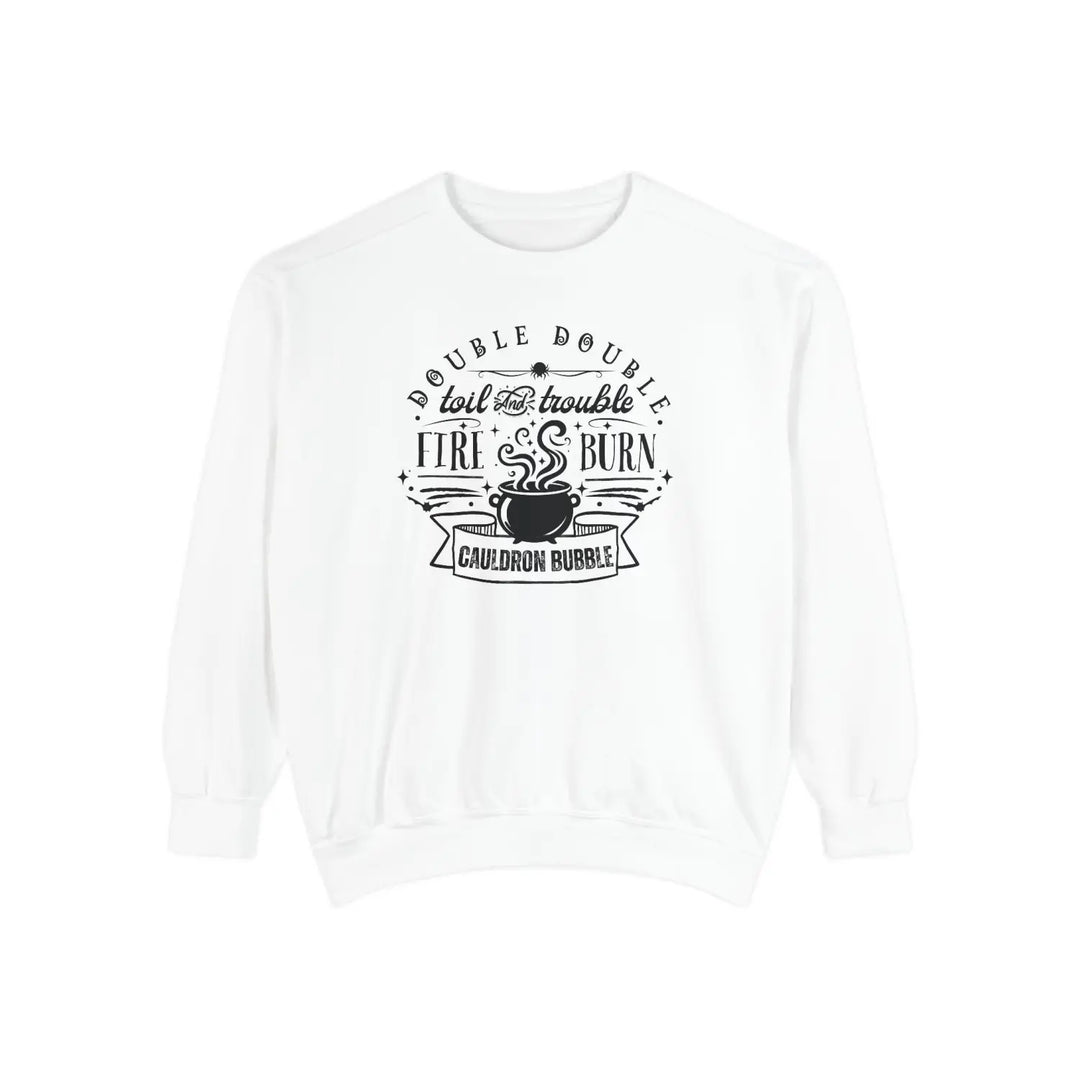 Double Trouble Cauldron Sweatshirt Unisex Cozy Pullover Witchy Apparel Gift for Halloween Fall Fashion Graphic White / S