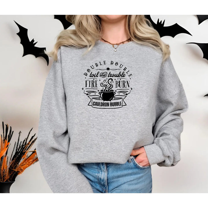 Double Trouble Cauldron Sweatshirt Unisex Cozy Pullover Witchy Fall Fashion Halloween Gift Spooky Season Graphic Hoodie
