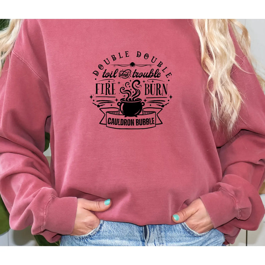 Double Trouble Cauldron Sweatshirt Unisex Cozy Pullover Witchy Fall Fashion Halloween Gift Spooky Season Graphic Hoodie