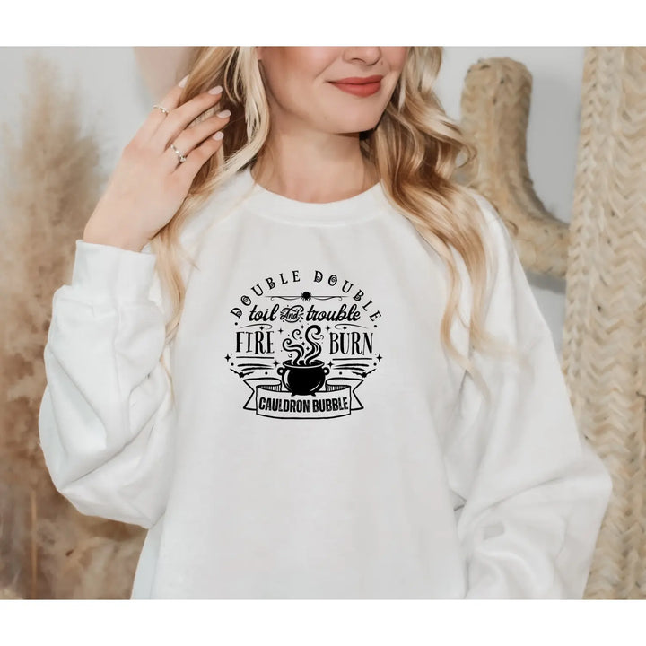 Double Trouble Cauldron Sweatshirt Unisex Cozy Pullover Witchy Fall Fashion Halloween Gift Spooky Season Graphic Hoodie
