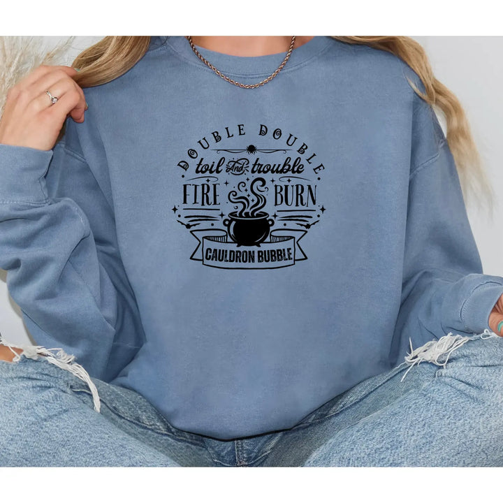 Double Trouble Cauldron Sweatshirt Unisex Cozy Pullover Witchy Fall Fashion Halloween Gift Spooky Season Graphic Hoodie