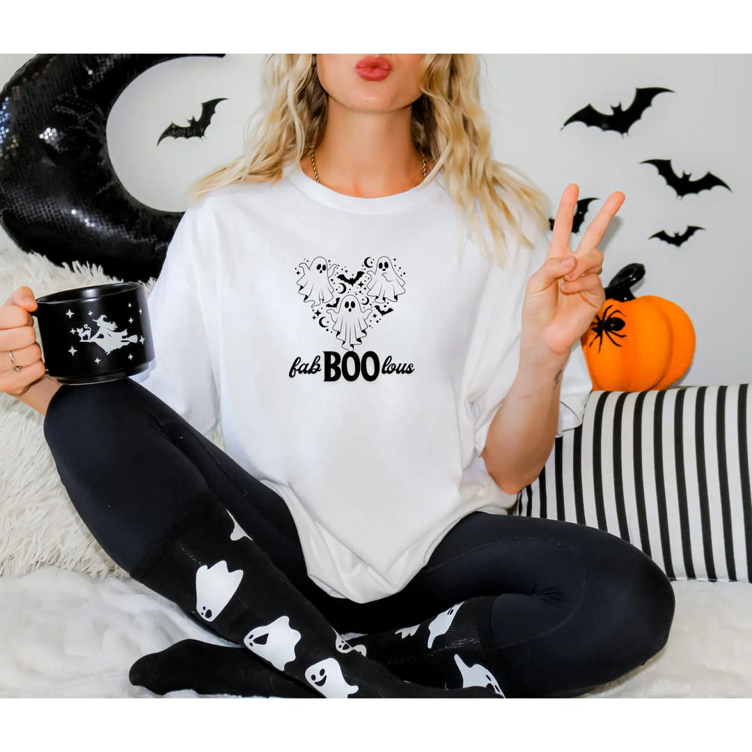 Faboolous Halloween T Shirt Funny Fall Tee Gift for Her Woman’s Spooky Vibes Top Cute Outfit