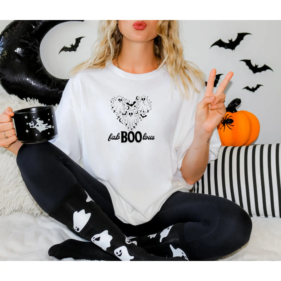 Faboolous Halloween T Shirt Funny Fall Tee Gift for Her Woman’s Spooky Vibes Top Cute Outfit