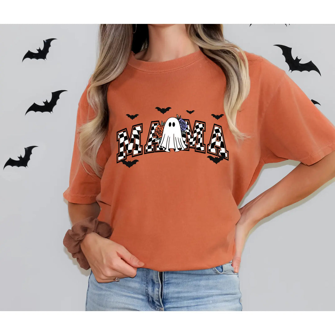 Ghostly Mama T Shirt Halloween Apparel Unisex Tees Mothers Day Gift Casual Comfort Wear Spooky Holiday Clothing Shirt,