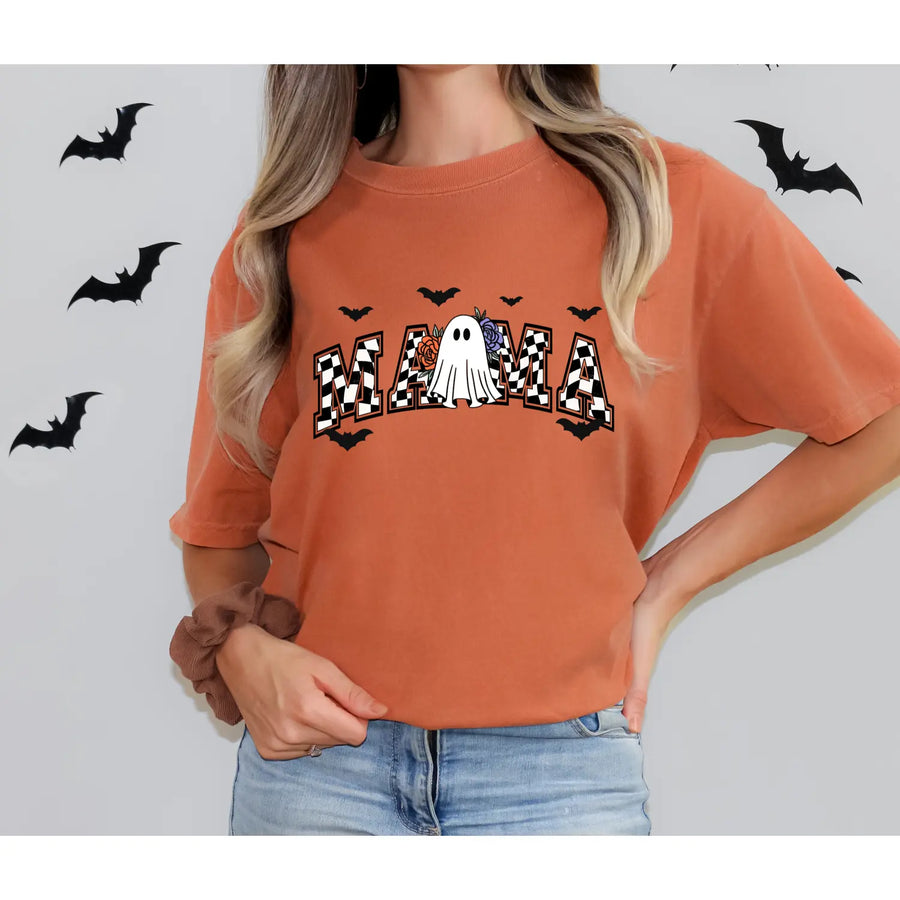 Ghostly Mama T Shirt Halloween Apparel Unisex Tees Mothers Day Gift Casual Comfort Wear Spooky Holiday Clothing Shirt,