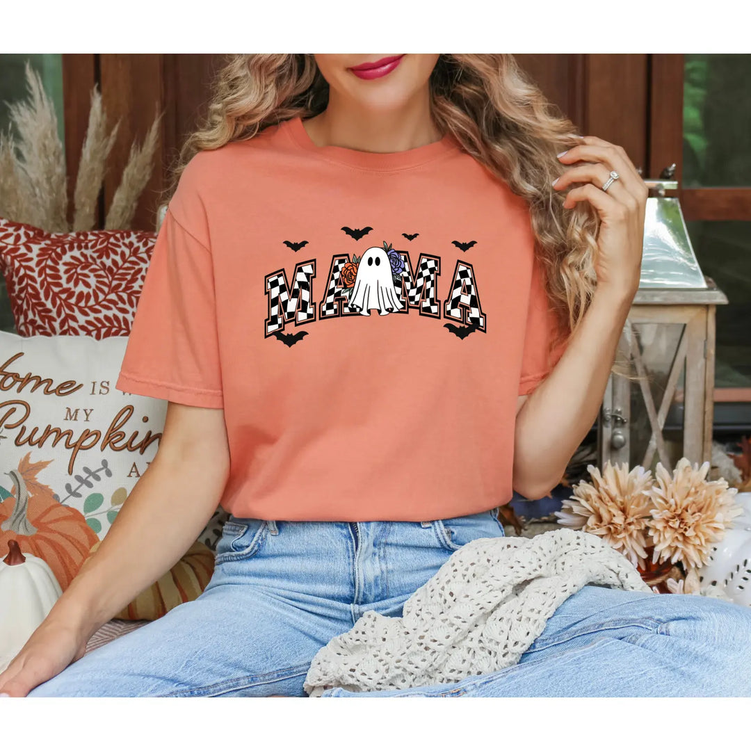 Ghostly Mama T Shirt Halloween Apparel Unisex Tees Mothers Day Gift Casual Comfort Wear Spooky Holiday Clothing Shirt,