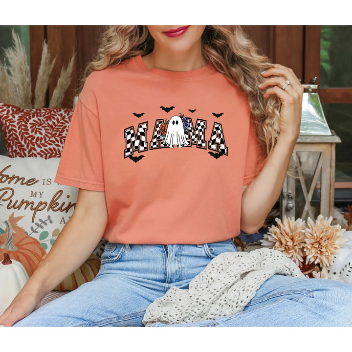 Ghostly Mama T Shirt Halloween Apparel Unisex Tees Mothers Day Gift Casual Comfort Wear Spooky Holiday Clothing Shirt,