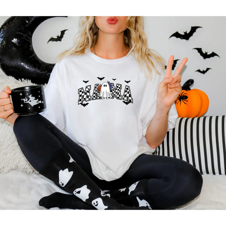 Ghostly Mama T Shirt Halloween Apparel Unisex Tees Mothers Day Gift Casual Comfort Wear Spooky Holiday Clothing Shirt,