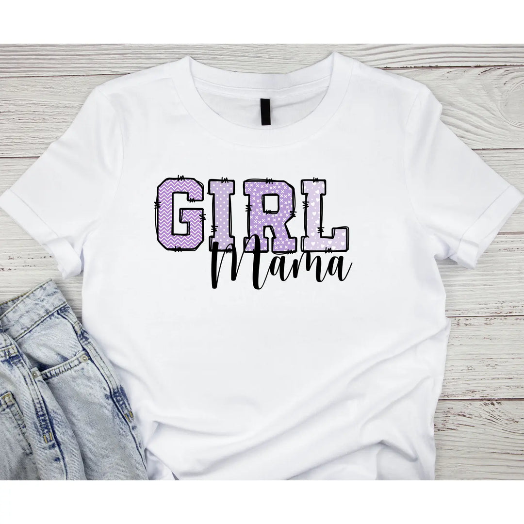 Girl Mama Pattern Letter T-Shirt Purple Mom Life Tee Perfect for Mommy Gift-Giving Mothers Day Birthdays Baby Shower