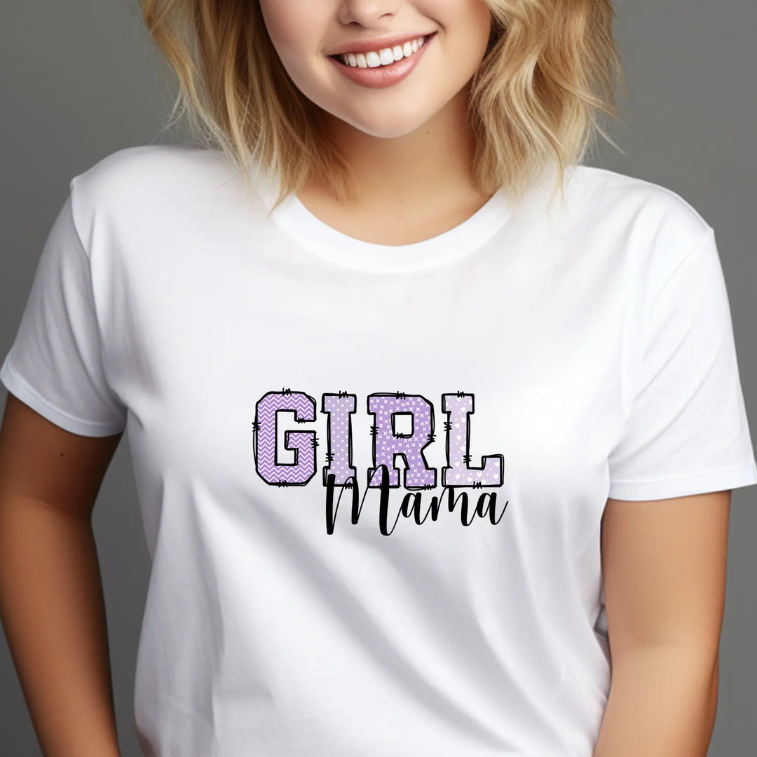 Girl Mama Pattern Letter T-Shirt Purple Mom Life Tee Perfect for Mommy Gift-Giving Mothers Day Birthdays Baby Shower