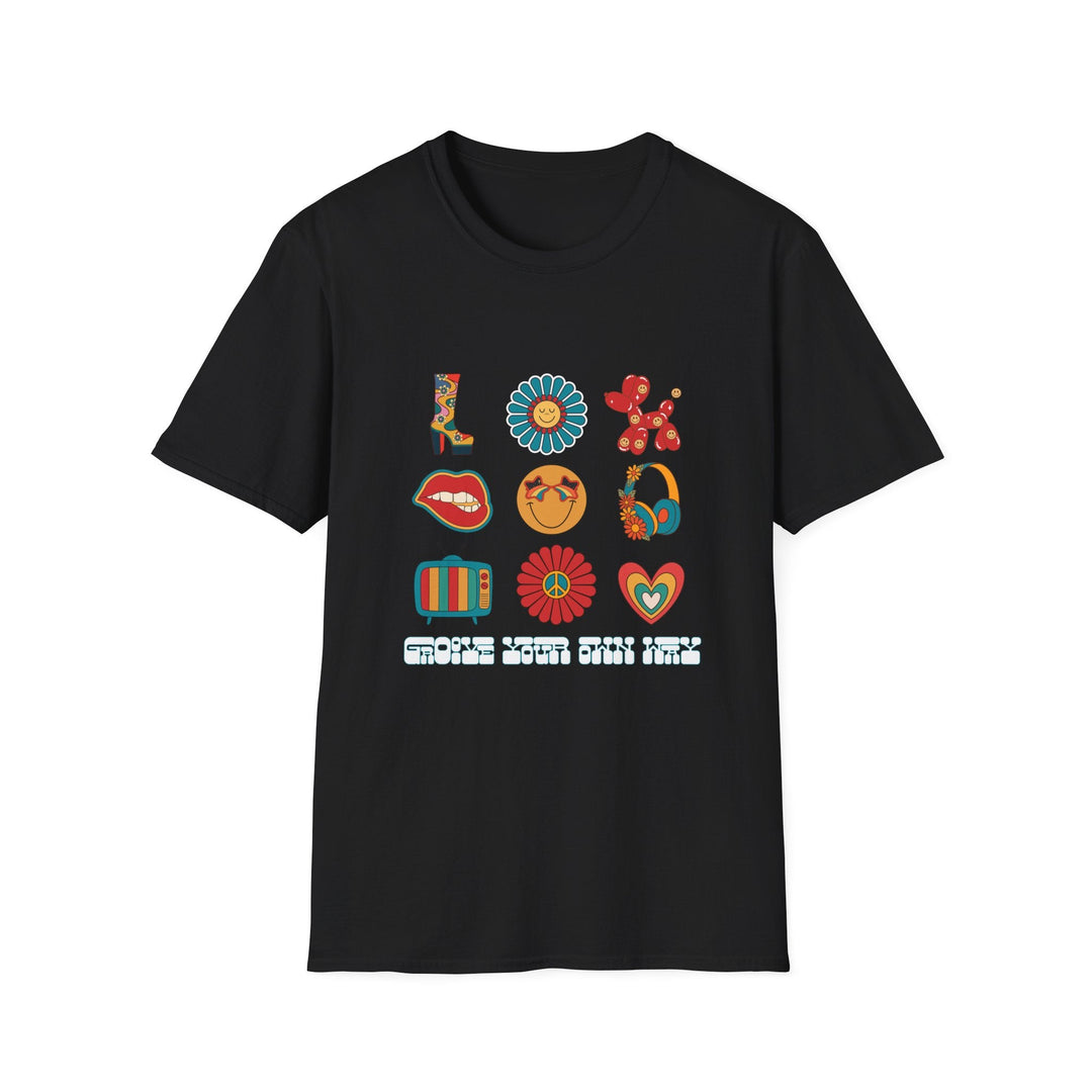 Groove Your Own Way Colorful Retro Graphic Unisex T-Shirt - Black / XS