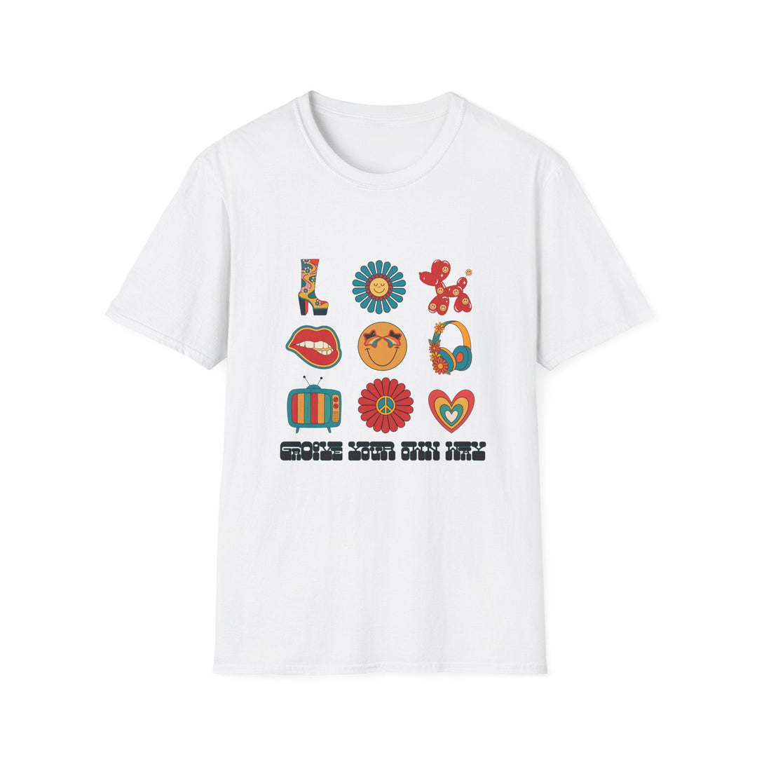 Groove Your Own Way Colorful Retro Graphic Unisex T-Shirt - White / XS
