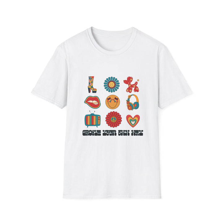 Groove Your Own Way Colorful Retro Graphic Unisex T-Shirt - White / XS