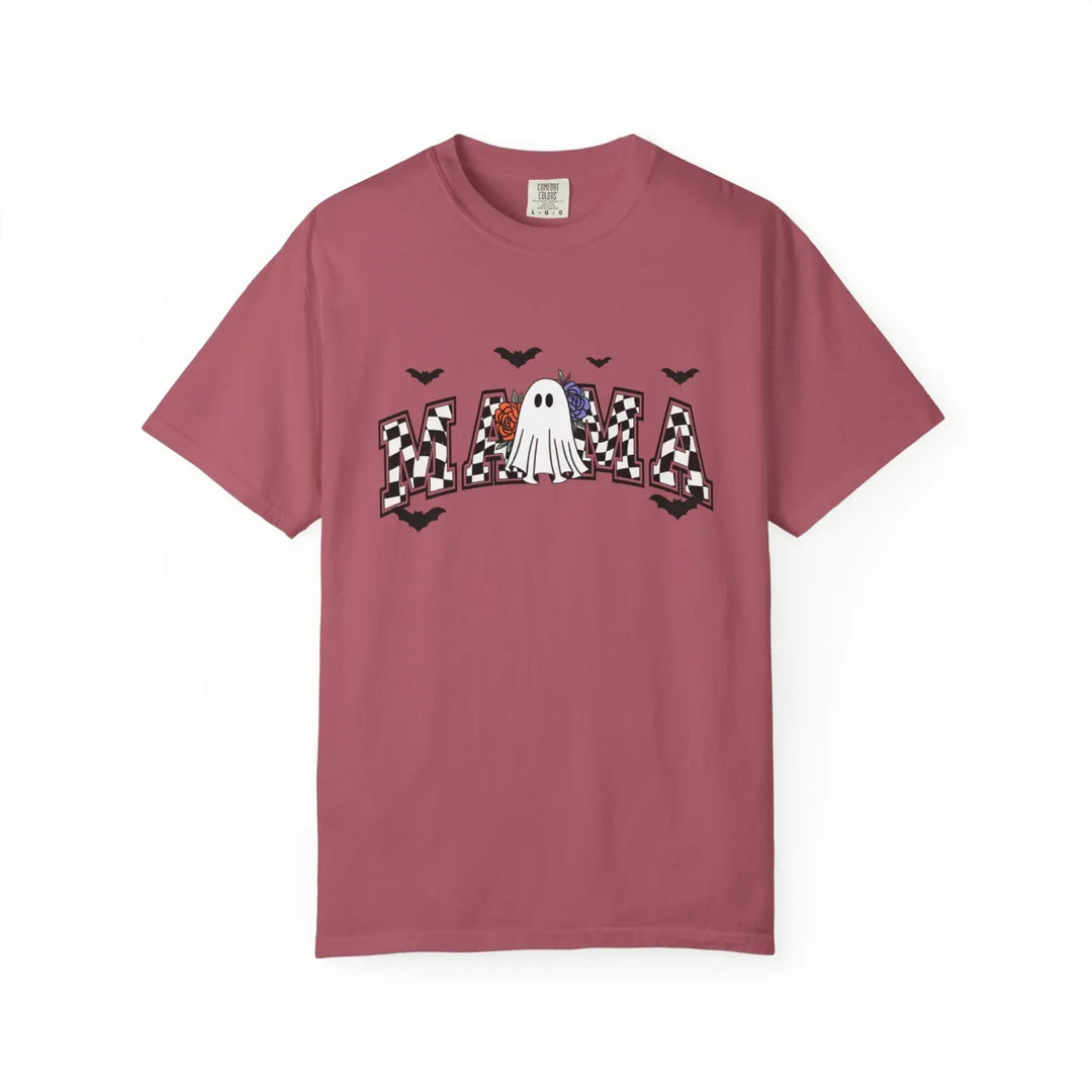 Halloween Ghost Mama T Shirt Gift for Moms Spooky Season Tee Unisex Clothing Casual Fall Fashion Crimson / S