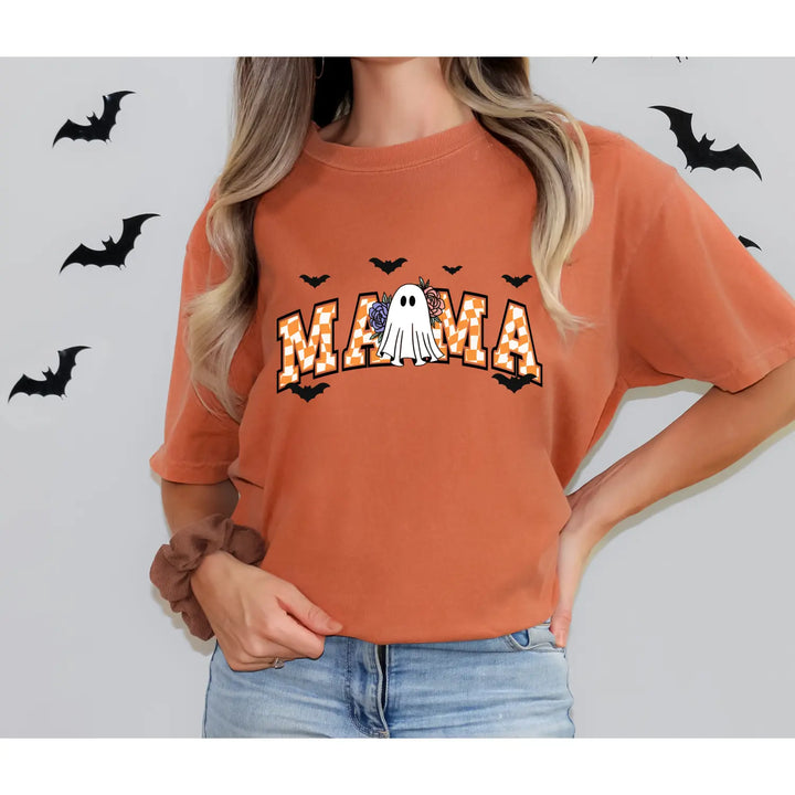 Halloween Ghost Mama T Shirt Spooky Season Tee Cute Retro Boo Funny Mom Costumes for Moms