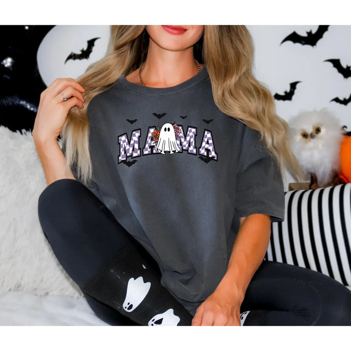 Halloween Ghost Mama T Shirt Spooky Season Tee Cute Retro Boo Funny Mom Costumes for Moms