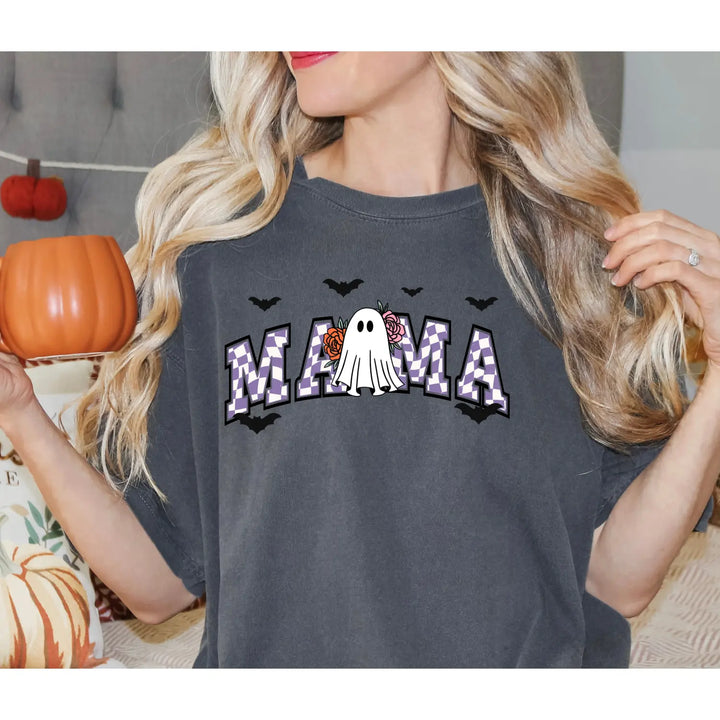 Halloween Ghost Mama T Shirt Spooky Season Tee Cute Retro Boo Funny Mom Costumes for Moms