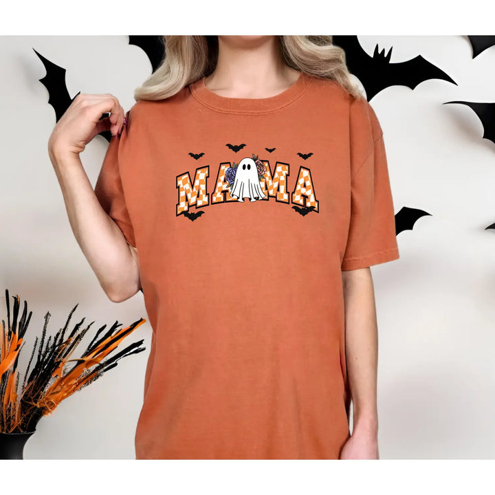 Halloween Ghost Mama T Shirt Spooky Season Tee Cute Retro Boo Funny Mom Costumes for Moms