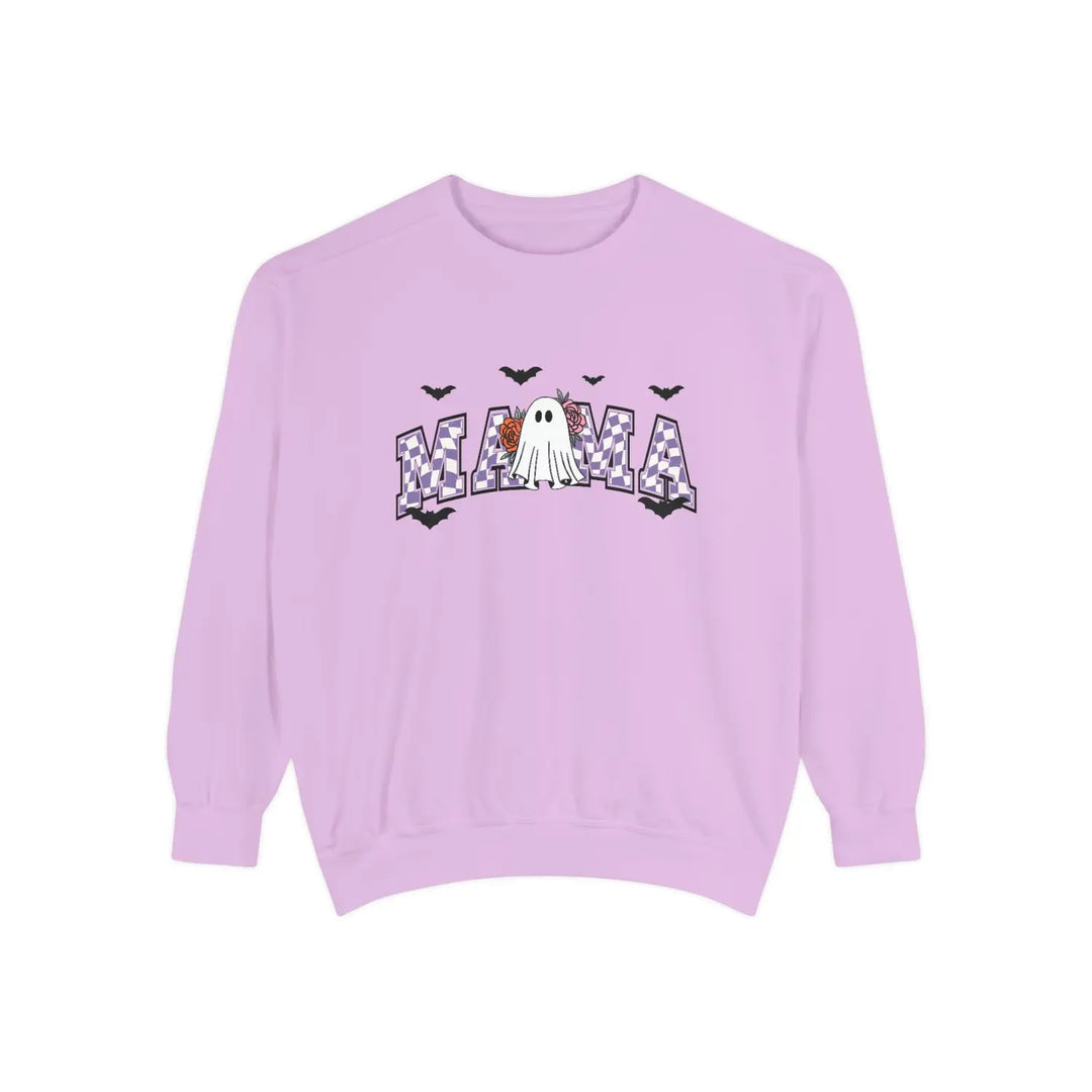 Halloween Ghost Sweatshirt for Moms Cozy Fall Outfit Unisex Garment Dyed Perfect Gift Spooky Season Orchid / S