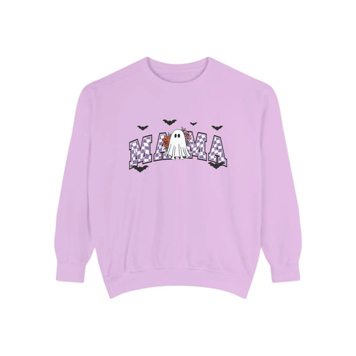 Halloween Ghost Sweatshirt for Moms Cozy Fall Outfit Unisex Garment Dyed Perfect Gift Spooky Season Orchid / S